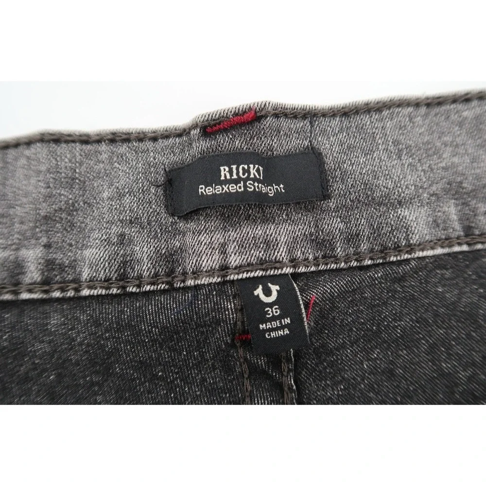 True Religion 36 Ricky Straight Bounty Gray Wash Red Stitching Denim‎ Jeans NEW
